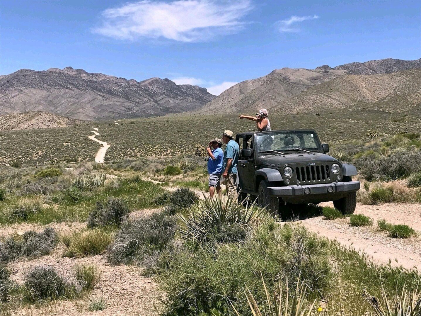 Scouting a Mojave Desert history route in the Spring Mountains near Death Valley, including agave roasting pits, mining ruins, and the Old Spanish Trail.
